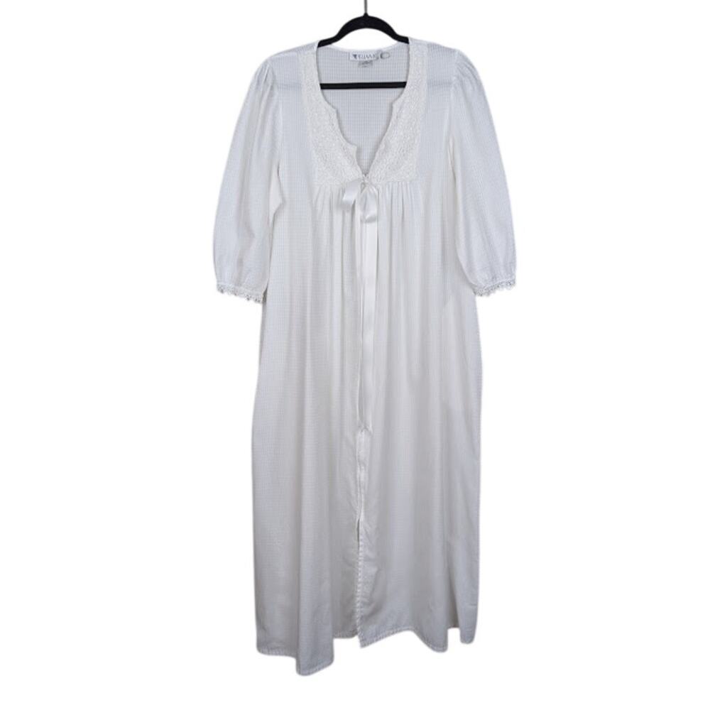 PRIAMO | Vintage Made In USA Long Front-Zip Embroidered Nightdress W/Pockets L